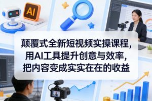 颠覆式全新短视频实操课程，用AI工具提升创意与效率，把内容变成实实在在的收益-副业资源站