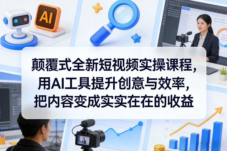颠覆式全新短视频实操课程，用AI工具提升创意与效率，把内容变成实实在在的收益-副业资源站