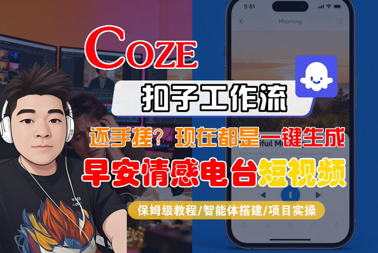 【Coze工作流搭建实操教程】【coze】早安情感电台日签视频还在手动做？用扣子工作流自动生成，省时90%-副业资源站