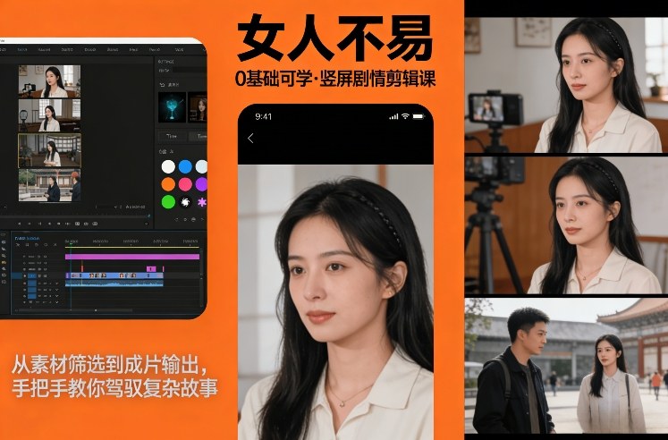 0基础可学！《女人不易》竖屏剧情剪辑课，从素材筛选到成片输出，手把手教你驾驭复杂故事-副业资源站