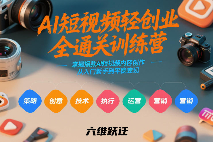 AI短视频轻创业全通关训练营，掌握爆款AI短视频内容创作，从入门新手到平稳变现的六维跃迁-副业资源站
