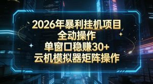 2026开年暴力挂G项目全自动操作单窗口稳賺30＋云机-模拟器挂G掘金可批量矩阵操作【揭秘】-副业资源站