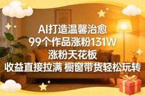 AI打造温馨治愈，99个作品涨粉131W，涨粉天花板，收益直接拉满，橱窗带货轻松玩转-副业资源站