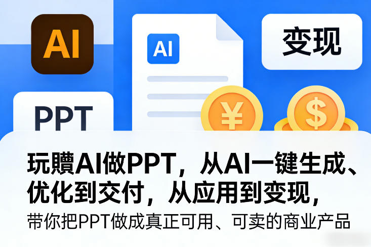 玩賺AI做PPT，从AI一键生成、优化到交付，从应用到变现，带你把PPT做成真正可用、可卖的商业产品-副业资源站