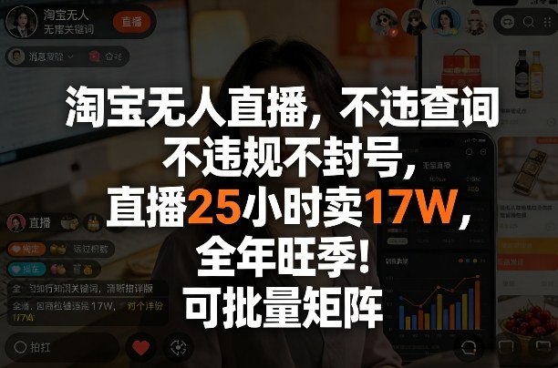淘宝无人直播，不违规不封号，直播25小时卖17W，全年旺季！可批量矩阵【揭秘】-副业资源站