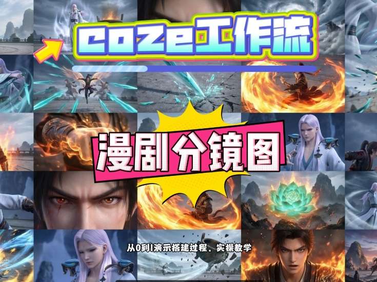 通过Coze工作流，制作《动漫分镜图》，两分钟制作完成25宫格分镜图，从0到1演示搭建过程，实操教学-副业资源站