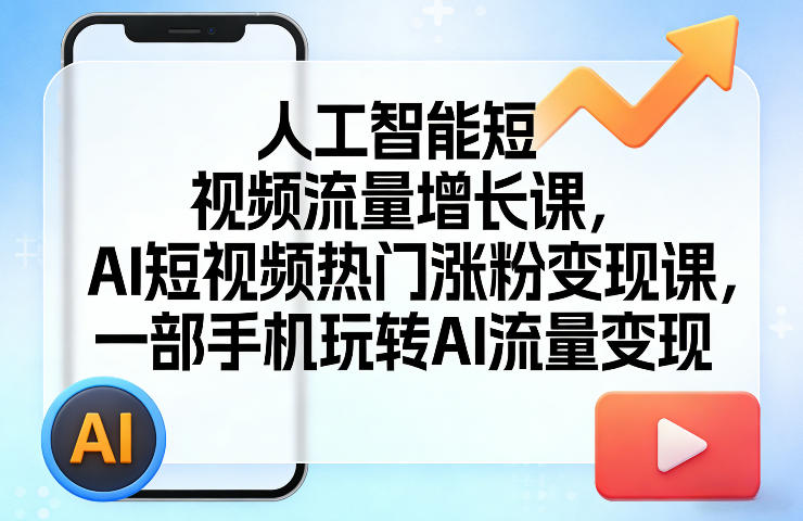 人工智能短视频流量增长课，AI短视频热门涨粉变现课，一部手机玩转AI流量变现-副业资源站