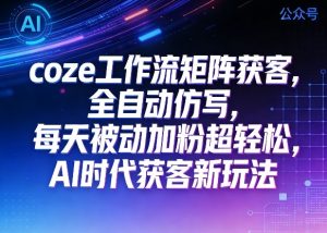 公众号coze工作流矩阵获客，全自动仿写，每天被动加粉超轻松，AI时代获客新玩法-副业资源站
