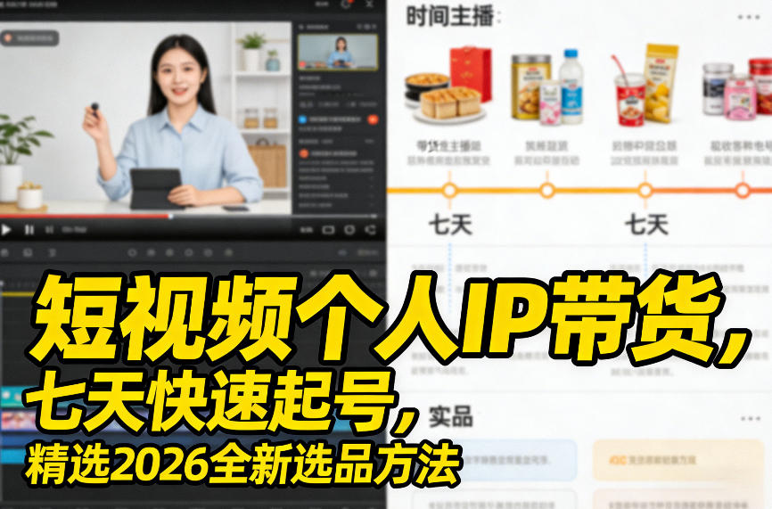 短视频个人IP带货，七天快速起号，精选2026全新选品方法-副业资源站