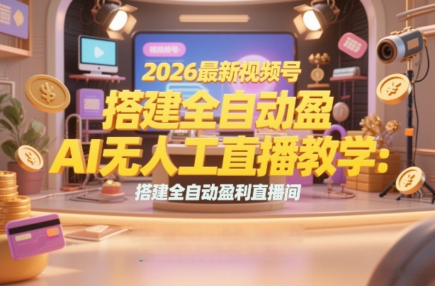 2026最新视频号AI无人直播教学：搭建全自动盈利直播间，低成本开启副业变现-副业资源站