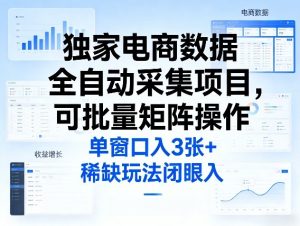 独家电商数据全自动采集项目，可批量矩阵操作，单窗口日入3张+，稀缺玩法闭眼入【揭秘】-副业资源站