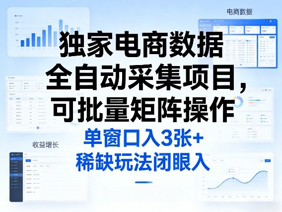 独家电商数据全自动采集项目，可批量矩阵操作，单窗口日入3张+，稀缺玩法闭眼入【揭秘】-副业资源站