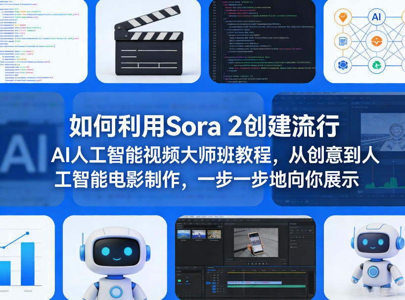 如何利用Sora 2创建流行AI人工智能视频大师班教程，从创意到人工智能电影制作，一步一步地向你展示-副业资源站