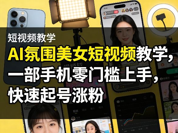 AI氛围美女短视频教学，一部手机零门槛上手，快速起号涨粉-副业资源站