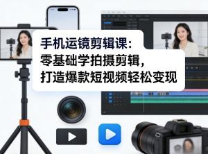 手机运镜剪辑课：零基础学拍摄剪辑，打造爆款短视频轻松变现-副业资源站