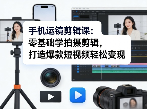 手机运镜剪辑课：零基础学拍摄剪辑，打造爆款短视频轻松变现-副业资源站