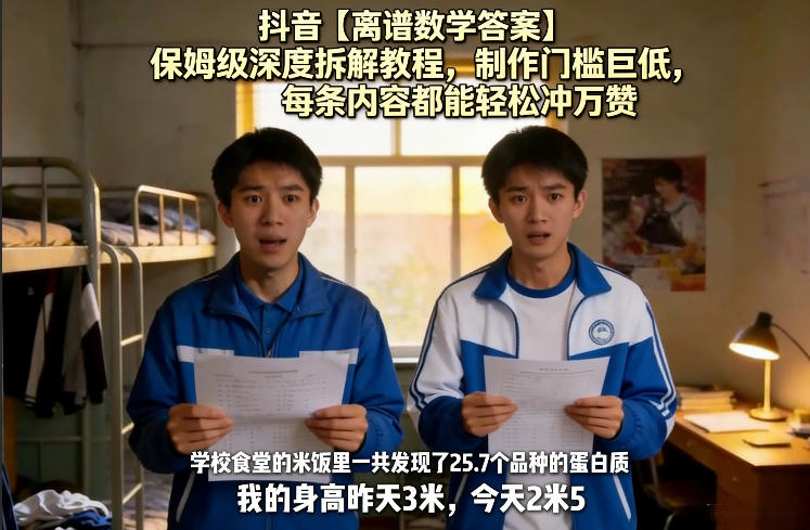 抖音【离谱数学答案】保姆级深度拆解教程，制作门槛巨低，每条内容都能轻松冲万赞，附详细步骤-副业资源站