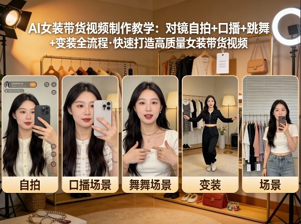 AI女装带货视频制作教学，对镜自拍、口播、跳舞、变装全流程，快速打造高质量女装带货视频-副业资源站