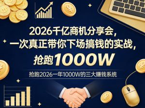 2026千亿商机分享会，一次真正带你下场搞钱的实战，抢跑2026一年1000W的三大賺钱系统-副业资源站