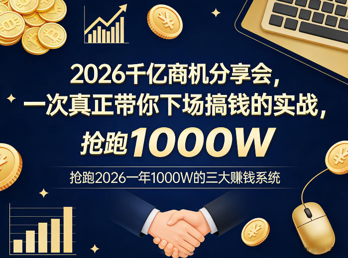 2026千亿商机分享会，一次真正带你下场搞钱的实战，抢跑2026一年1000W的三大賺钱系统-副业资源站
