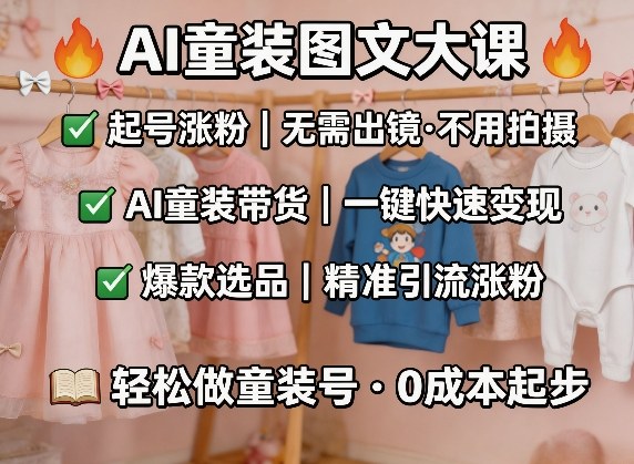 AI童装图文剪辑，某社群童装图文大课，起号涨粉、AI童装带货、爆款选品，无需出镜和拍摄-副业资源站