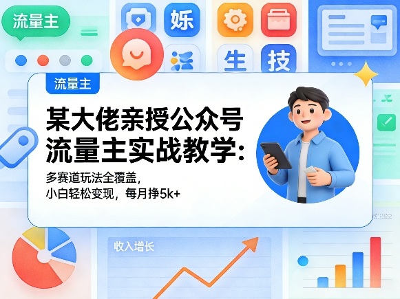 某大佬亲授公众号流量主实战教学：多赛道玩法全覆盖，小白轻松变现，每月多挣5k+-副业资源站