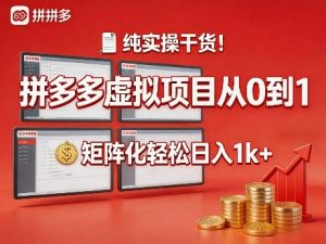 纯实操干货！拼多多虚拟项目从0到1，矩阵化轻松日入1k+【揭秘】-副业资源站