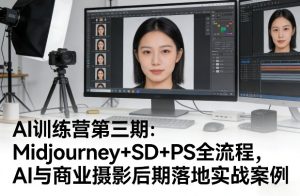 AI训练营第三期：Midjourney+SD+PS全流程，AI与商业摄影后期落地实战案例-副业资源站