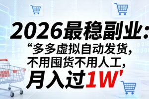 2026最稳副业：多多虚拟自动发货，不用囤货不用人工，月入过1W【揭秘】-副业资源站