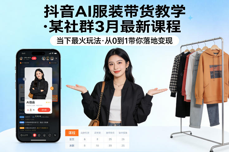 抖音AI服装带货教学，某社群3月最新课程，当下最火玩法，从0到1带你落地变现-副业资源站
