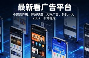 最新看广告平台，不需要养机，保底收益，无限广告，多机一天200+，非常稳定【揭秘】-副业资源站