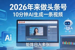 2026年来做头条号，10分钟AI生成一条视频，矩阵日入多张-副业资源站