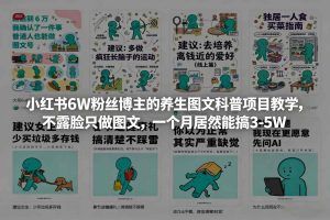 小红书6W粉丝博主的养生图文科普项目教学，不露脸只做图文，一个月居然能搞3-5W-副业资源站