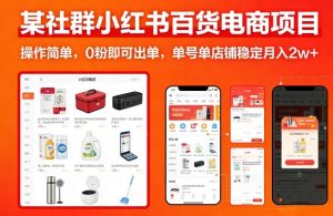 某社群小红书百货电商项目，操作简单，0粉即可出单，单号单店铺稳定月入2w+-副业资源站