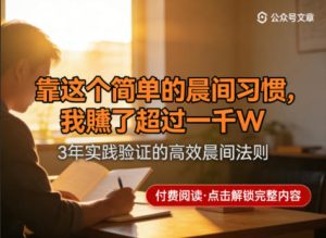某公众号付费文章：靠这个简单的晨间习惯，我賺了超过一千W-副业资源站
