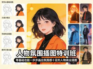 人物氛围插图特训班，零基础也能一步步画出氛围感十足的人物商业插图-副业资源站