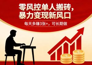 零风控单人搬砖，暴力变现新风口，每天多賺3张+，可长期做【揭秘】-副业资源站
