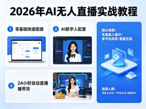 2026年AI无人直播实战教程，零基础也能快速搭建AI数字人无人直播间，实现24小时自动直播带货-副业资源站