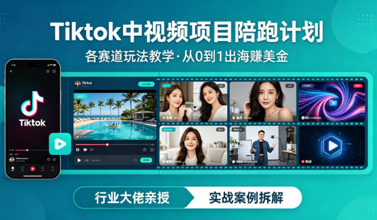 某大佬的Tiktok中视频项目陪跑，涵盖TK各个赛道玩法教学，从0到1出海賺美金-副业资源站