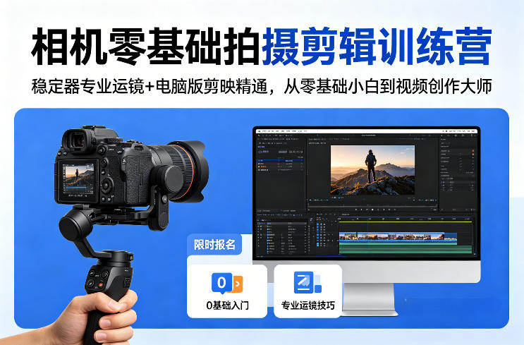 相机零基础拍摄剪辑训练营：稳定器专业运镜+电脑版剪映精通，从零基础小白到视频创作大师-副业资源站