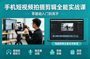 手机短视频拍摄剪辑全能实战课:零基础入门到高手,稳定器运镜+电脑剪映全套自学教程-副业资源站