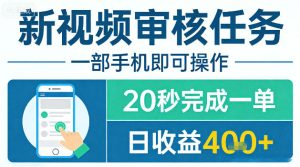 新视频审核任务，一部手机即可操作，20秒完成一单，日收益4张+【揭秘】-副业资源站