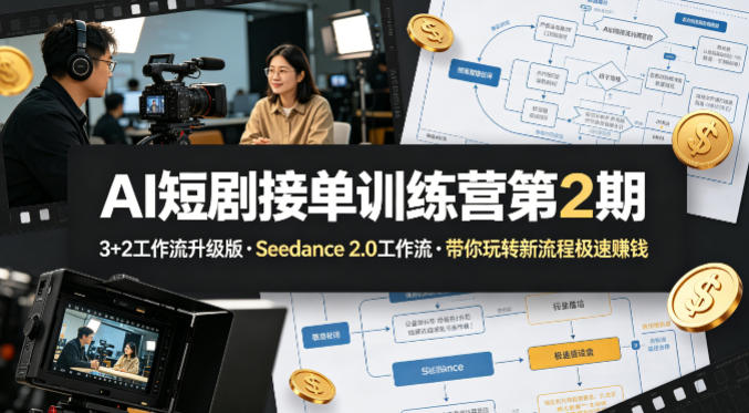 AI短剧接单训练营第2期，3+2工作流升级版，Seedance 2.0工作流，带你玩转新流程极速賺钱-副业资源站