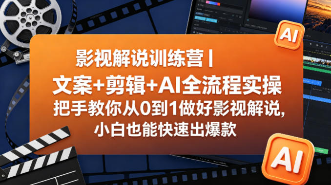 影视解说训练营｜文案+剪辑+AI全流程实操，把手教你从0到1做好影视解说，小白也能快速出爆款-副业资源站