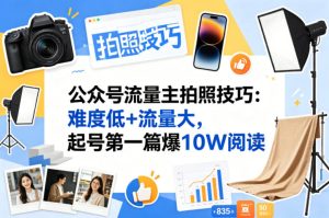 公众号流量主之拍照技巧赛道，难度低+流量大，起号第一篇就爆了10w阅读-副业资源站