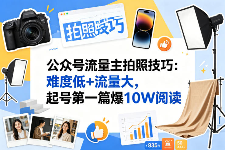 公众号流量主之拍照技巧赛道，难度低+流量大，起号第一篇就爆了10w阅读-副业资源站