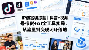 IP创富训练营｜抖音+视频号带货+AI全工具实操，从流量到变现闭环落地-副业资源站