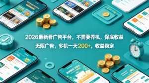 2026最新看广告平台，不需要养机，保底收益，无限广告，多机一天200+，收益稳定【揭秘】-副业资源站