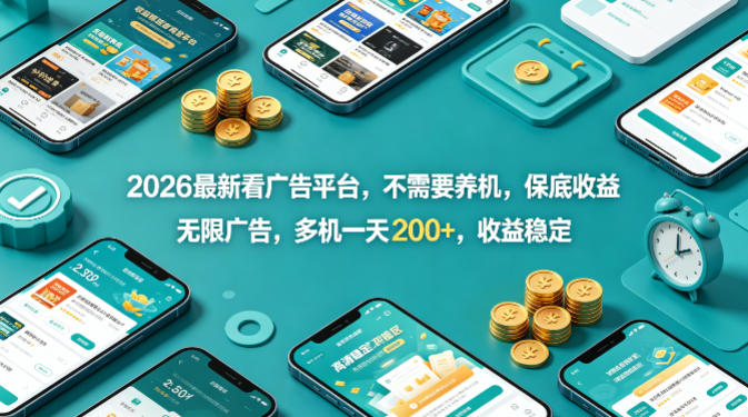 2026最新看广告平台，不需要养机，保底收益，无限广告，多机一天200+，收益稳定【揭秘】-副业资源站