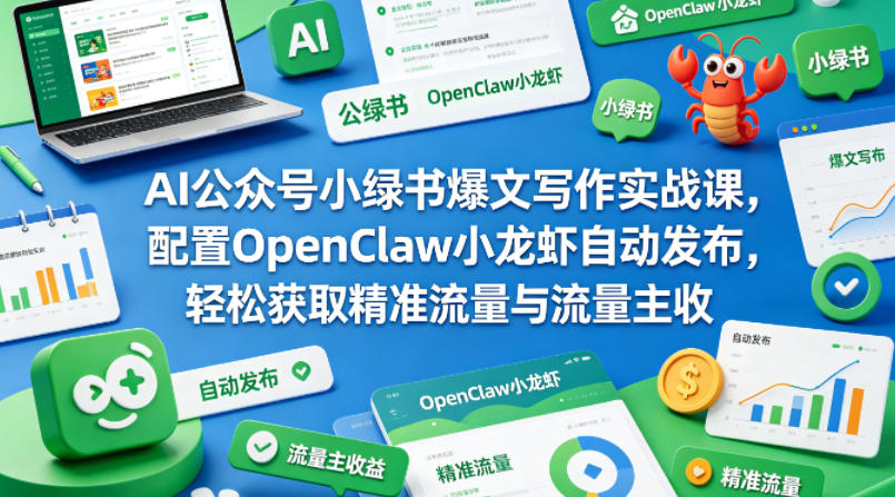 AI公众号小绿书爆文写作实战课，配置OpenClaw小龙虾自动发布，轻松获取精准流量与流量主收益-副业资源站